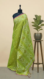 Parrot Green Tissue Linen Saree