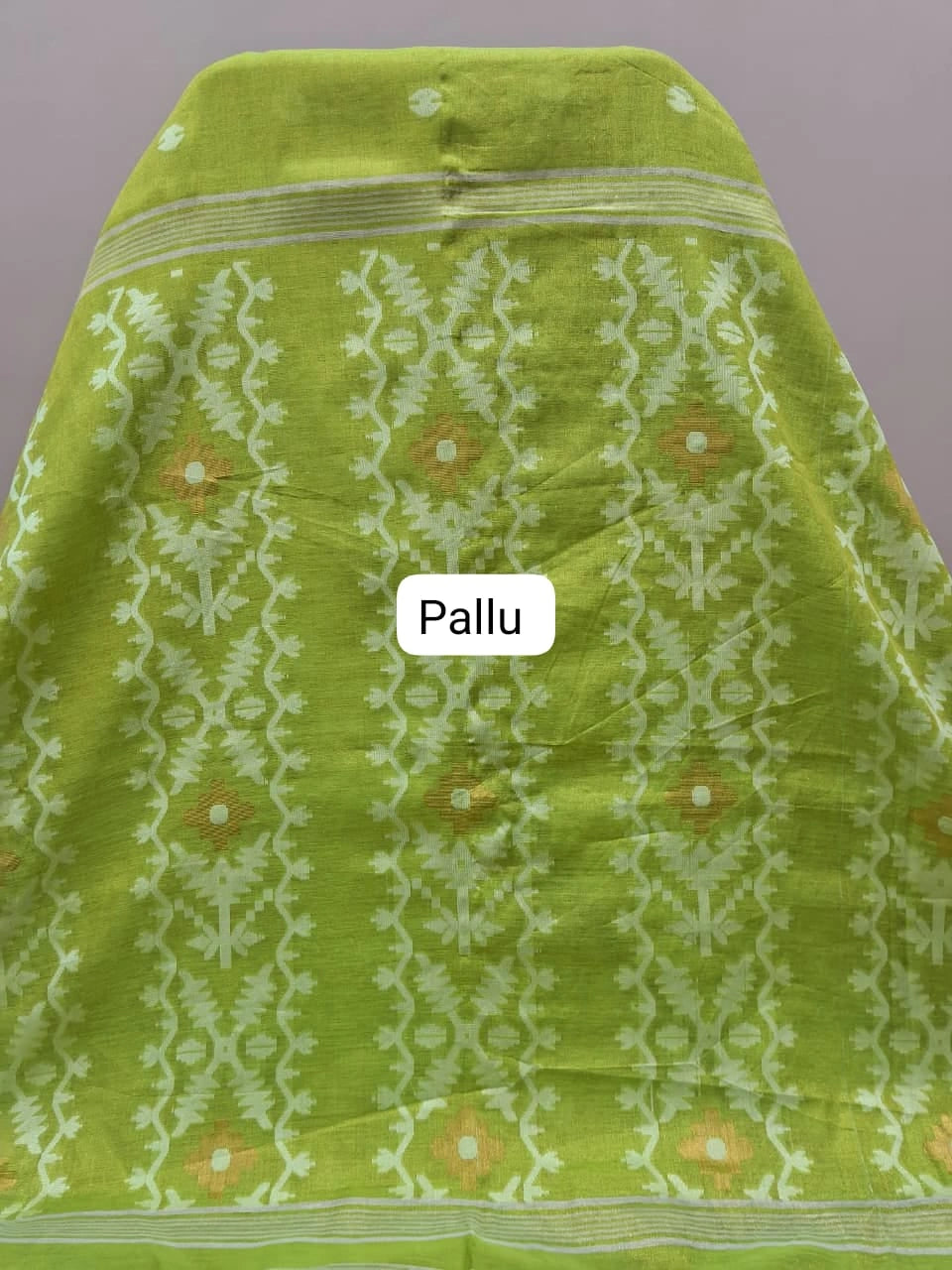 Parrot Green Tissue Linen Saree Pallu