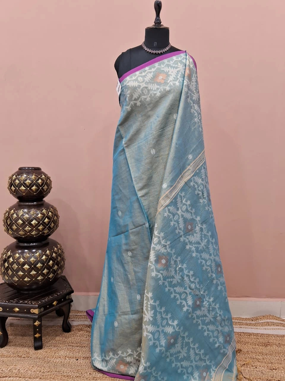 Dual Shaded Blue Tissue Linen Saree 
