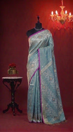 Dual Shaded Blue Tissue Linen Saree 
