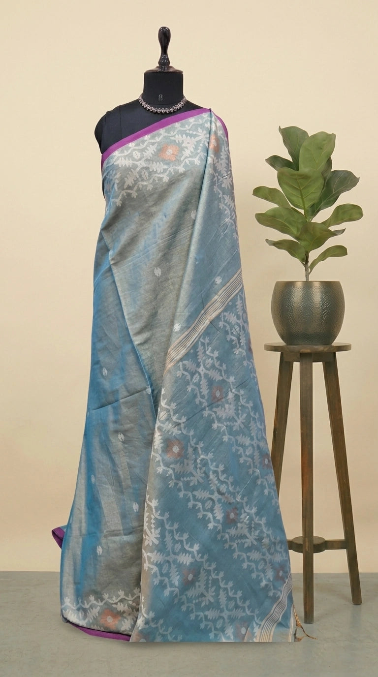 Dual Shaded Blue Tissue Linen Saree 