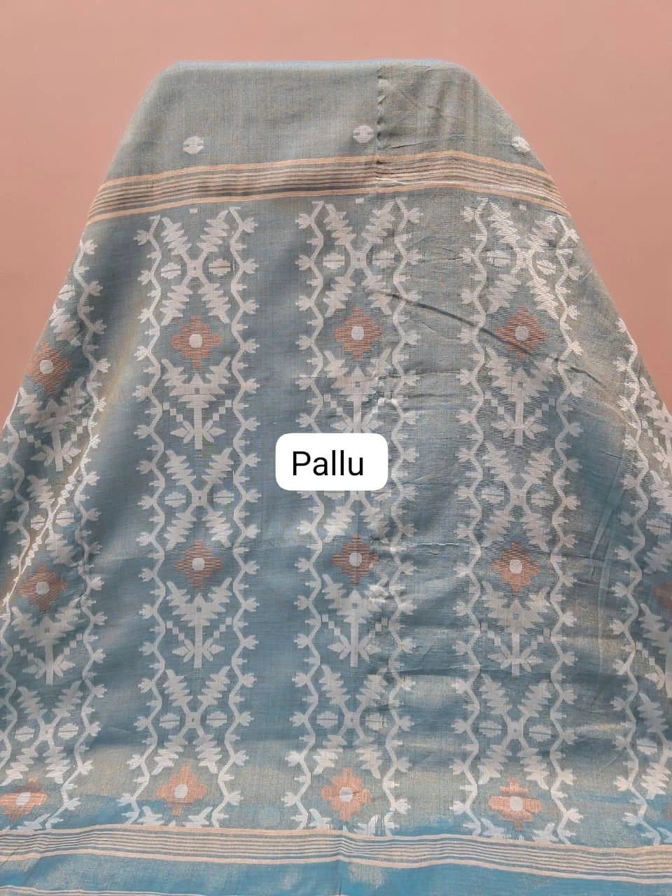 Dual Shaded Blue Tissue Linen Saree  pallu