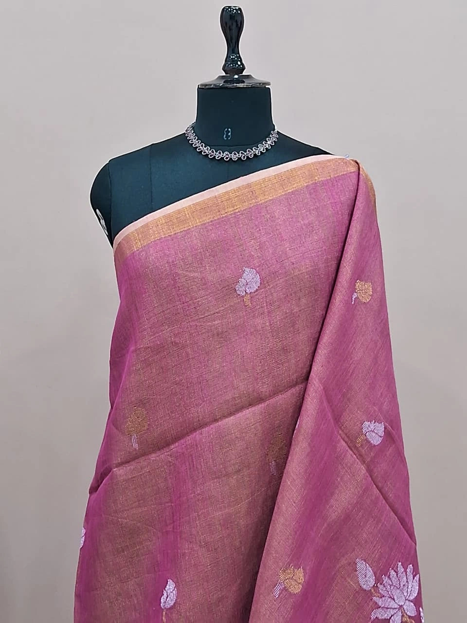 Pink Tissue Organic Linen Saree 1