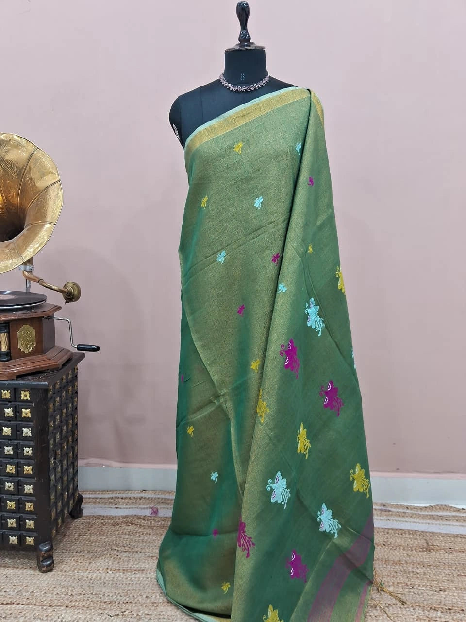 Green Tissue Organic Linen Saree