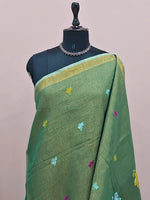 Green Tissue Organic Linen Saree 1