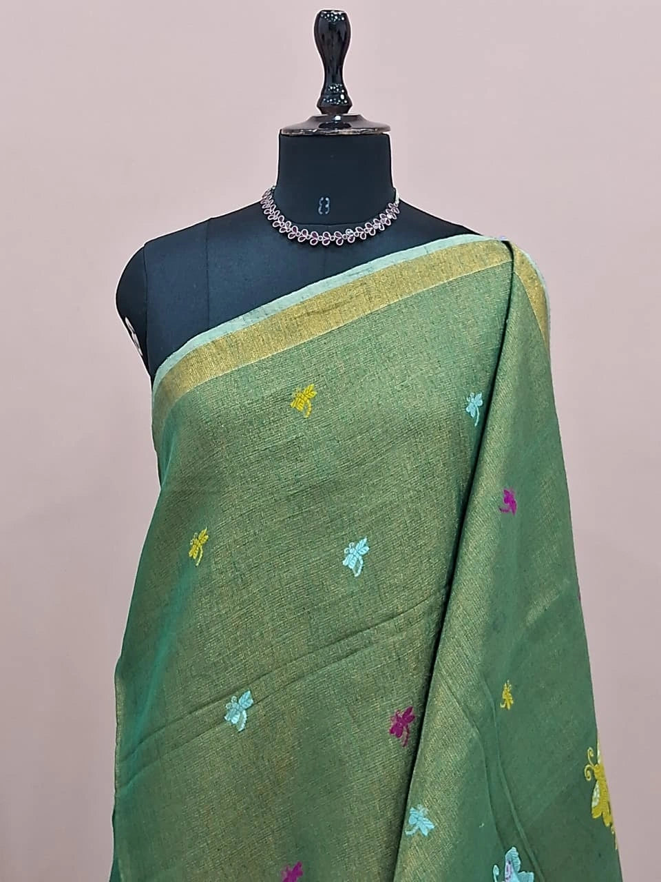 Green Tissue Organic Linen Saree 1