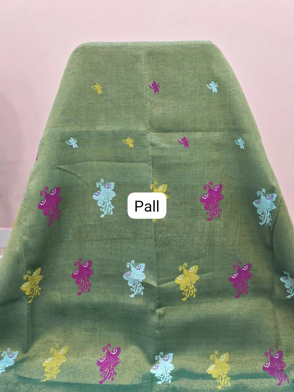 Green Tissue Organic Linen Saree pallu