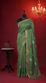 Green Tissue Organic Linen Saree