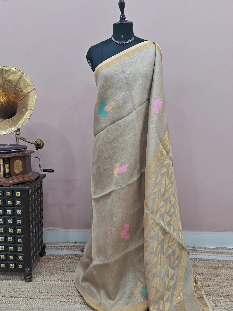 Off White Tissue Organic Linen Saree
