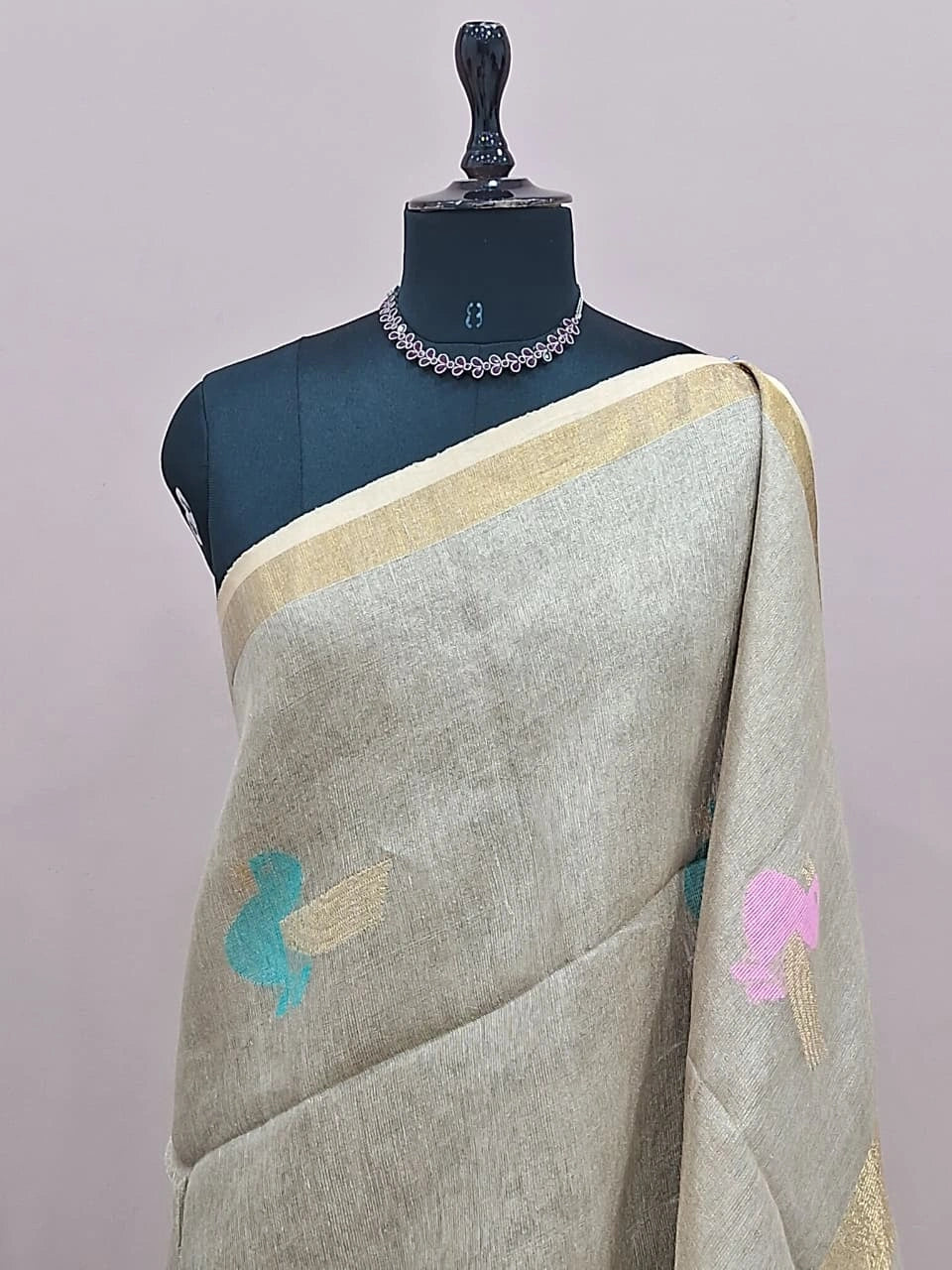 Off White Tissue Organic Linen Saree 1