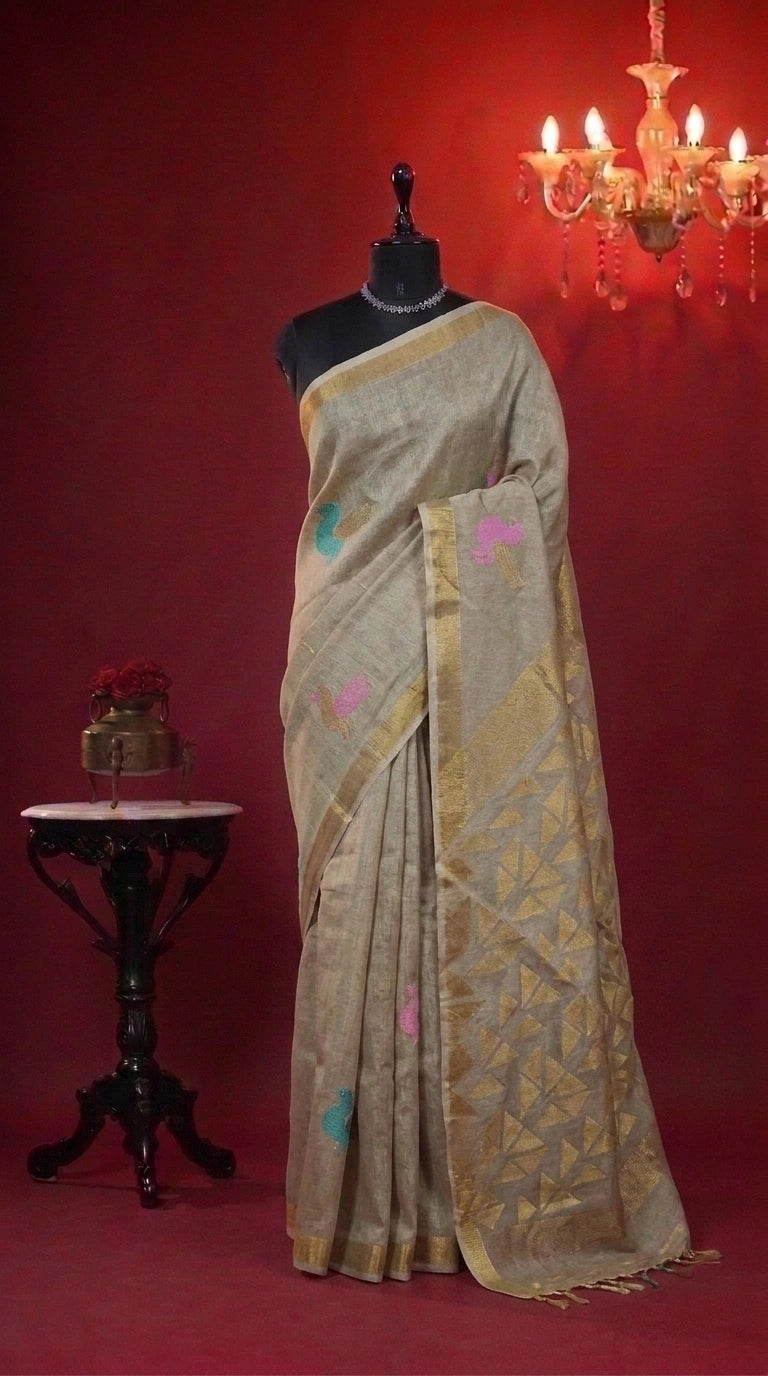 Off White Tissue Organic Linen Saree