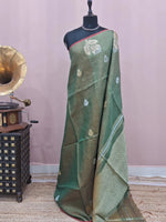 Metallic Green Tissue Organic Linen Saree