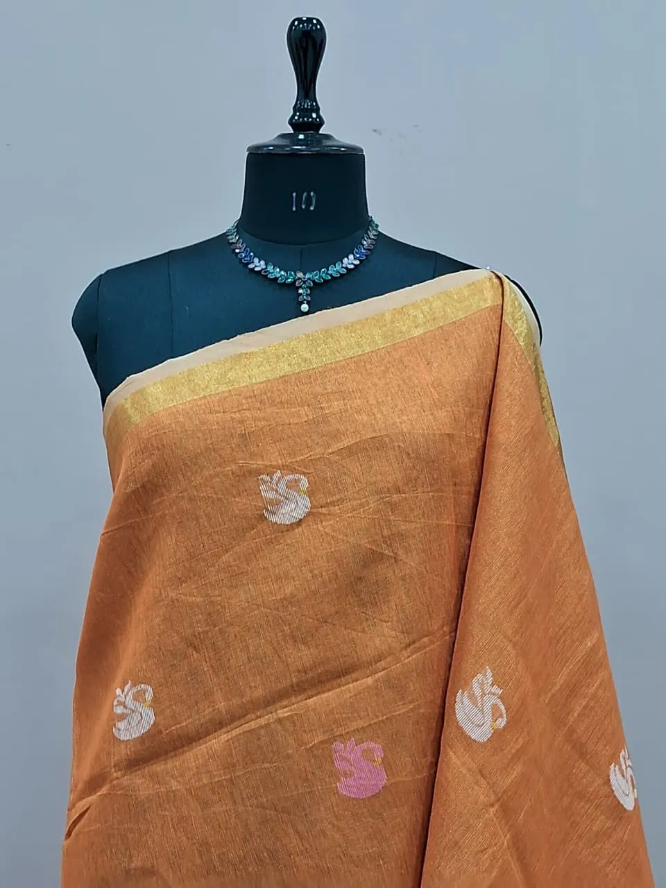 Orange Tissue Linen Saree 1