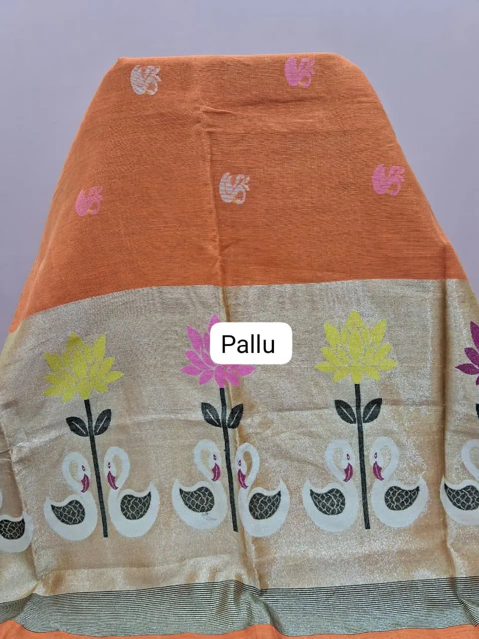 Orange Tissue Linen Saree pallu