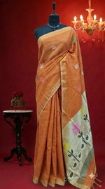 Orange Tissue Linen Saree