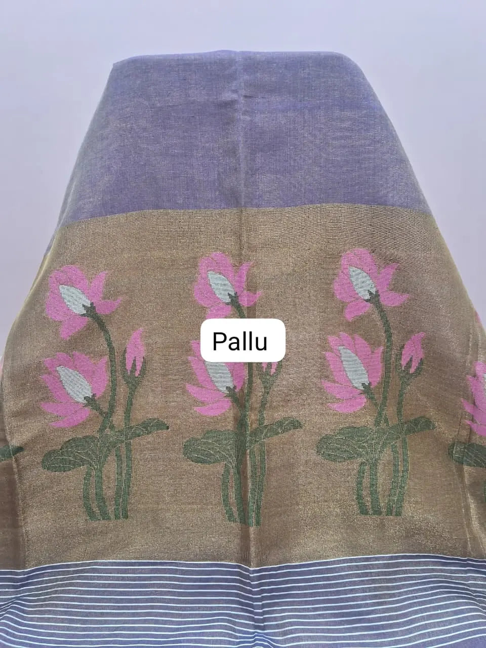 Lavender Tissue Linen Saree pallu