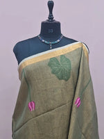 Leaf Green Tissue Linen Saree 1
