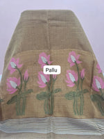 Olive Green Tissue Linen Saree pallu