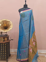 Sky Blue Tissue Linen Saree 