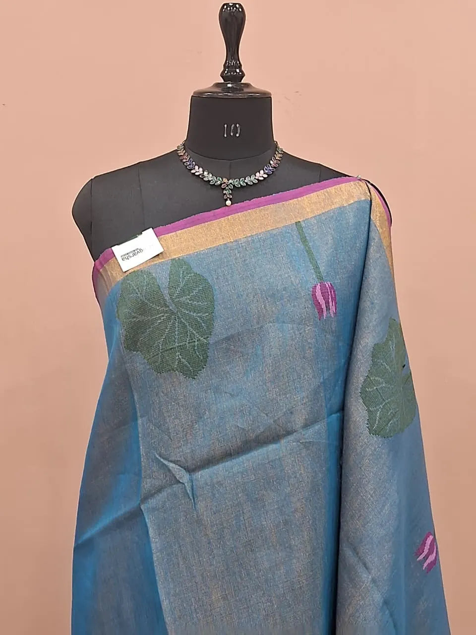 Sky Blue Tissue Linen Saree 1