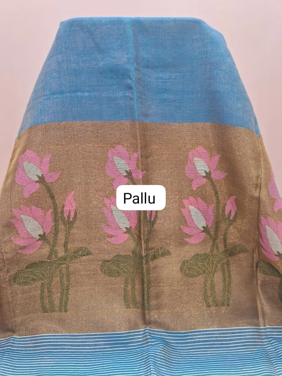 Sky Blue Tissue Linen Saree pallu