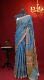 Sky Blue Tissue Linen Saree 