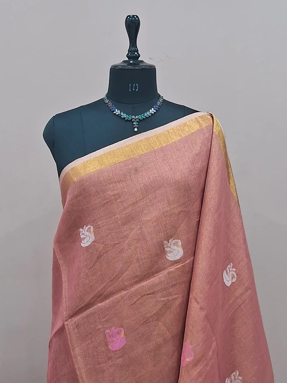Peach Tissue Linen Saree 1