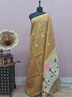 Gold Beige Tissue Linen Saree 