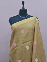 Gold Beige Tissue Linen Saree 1