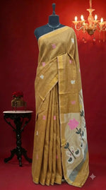 Gold Beige Tissue Linen Saree 