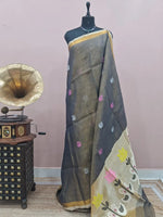 Dark Elephant Grey Tissue Linen Saree 