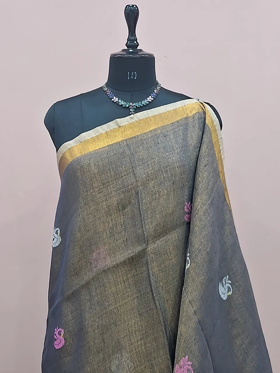 Dark Elephant Grey Tissue Linen Saree 1