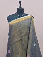 Dark Elephant Grey Tissue Linen Saree 1
