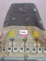 Dark Elephant Grey Tissue Linen Saree pallu
