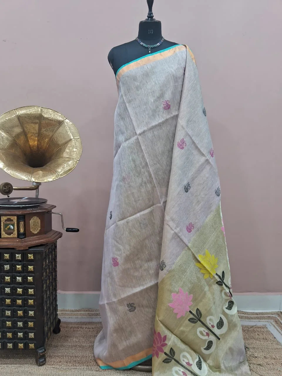 Off-White Tissue Linen Saree 