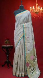 Off-White Tissue Linen Saree 