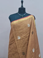 Brown Tissue Linen Saree 1