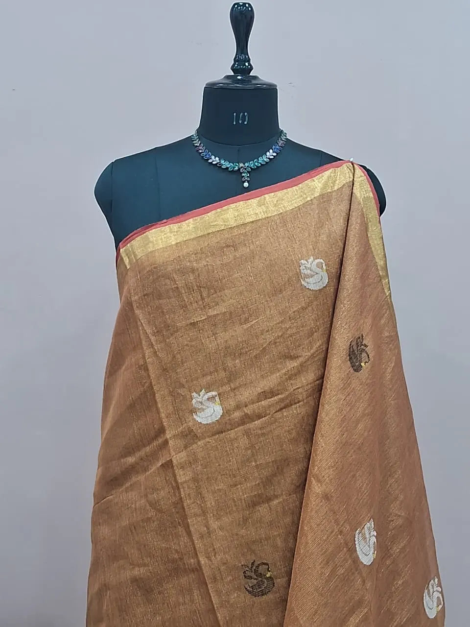 Brown Tissue Linen Saree 1