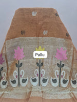 Brown Tissue Linen Saree pallu