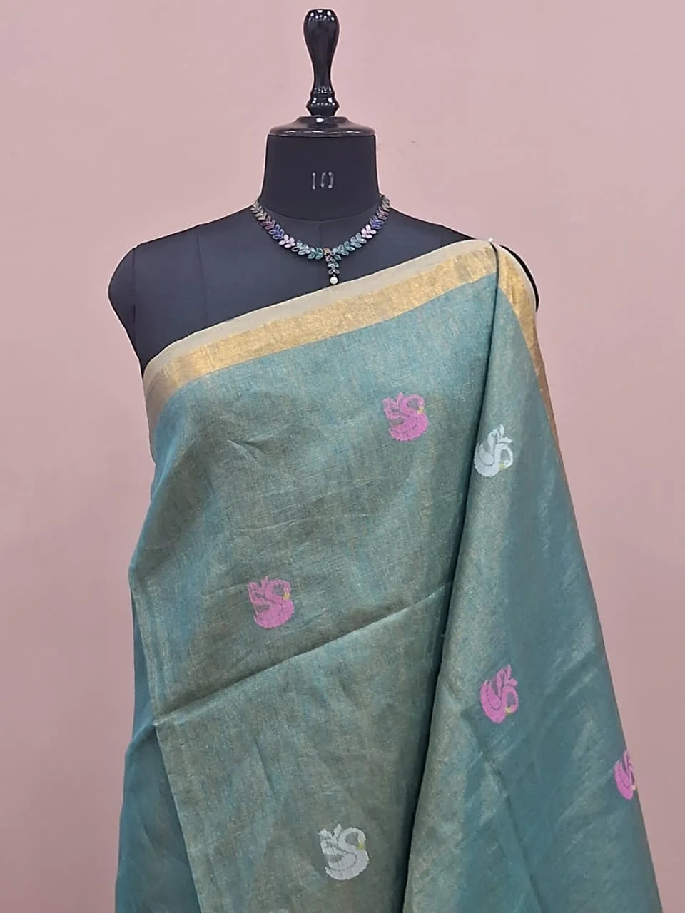 Marine Blue Tissue Linen Saree 1