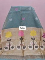 Marine Blue Tissue Linen Saree pallu