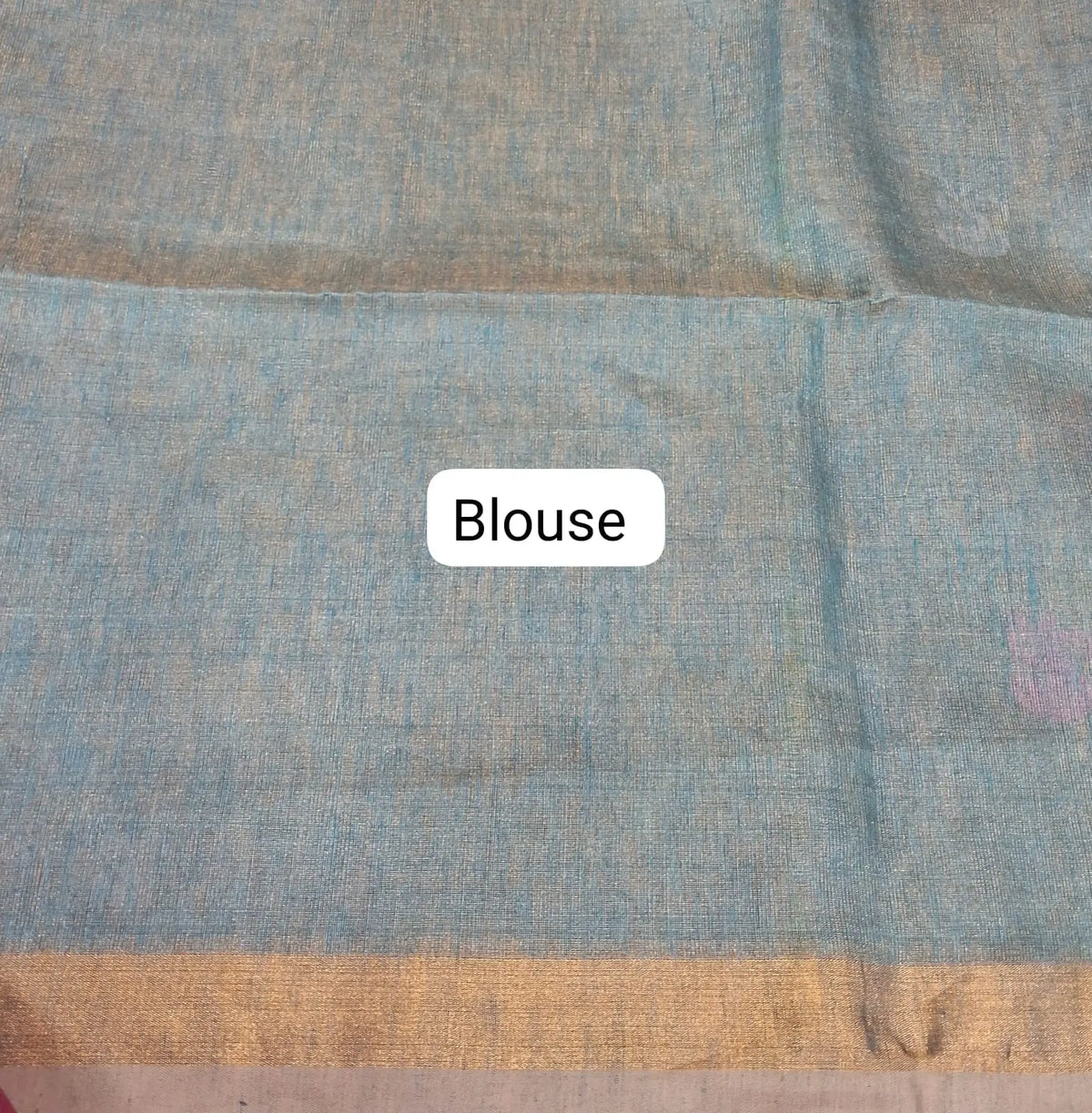 Marine Blue Tissue Linen Saree blouse