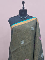 Dark Olive Grey Tissue Linen Saree 1