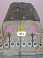 Dark Olive Grey Tissue Linen Saree pallu