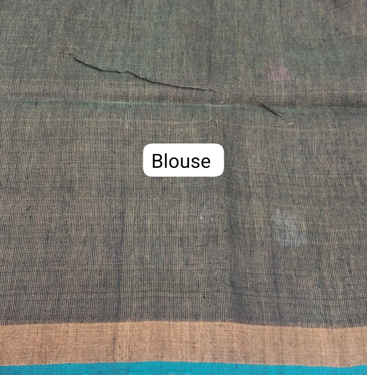 Dark Olive Grey Tissue Linen Saree blouse