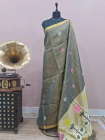 Grey Olive Tissue Linen Saree 