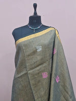 Grey Olive Tissue Linen Saree 1