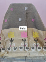 Grey Olive Tissue Linen Saree pallu