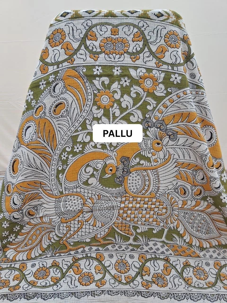 Olive Green Kalamkari Kota Saree pallu