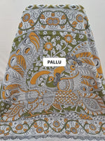Olive Green Kalamkari Kota Saree pallu